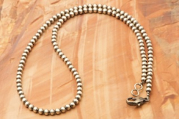 Navajo Pearls 28" long,  4mm Beads Sterling Silver Necklace
